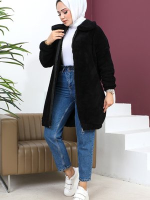 Fermuarlı Peluş Hırka Siyah Fermuarlı Peluş Hırka Siyah