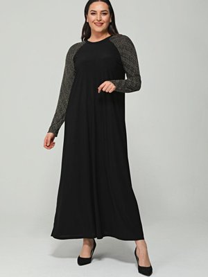 Orta Beden Kolları Desenli Sandy Elbise