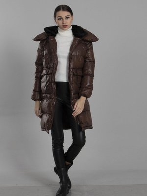 Kahve Kapüşonlu Dolum Şişme Mont