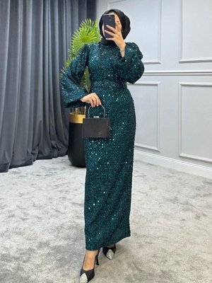 Kırçıllı Payetli Abiye Elbise Zümrüt Kırçıllı Payetli Abiye Elbise Zümrüt