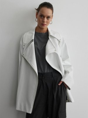 Ekru Deri Biker Trençkot