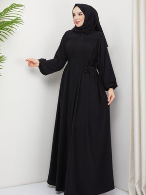İslami Ferace Robalı Büzgülü Medine İpeği Tam Tesettür