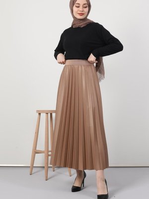 Astarsız Pileli Etek Sütlükahve Astarsız Pileli Etek Sütlükahve