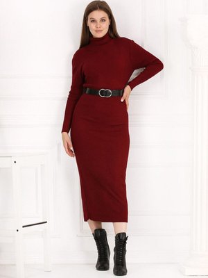 Fitilli Kumaş Maxi Balıkçı Yaka Kışlık Triko Elbise Boy