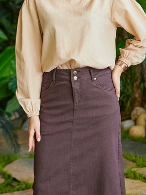 Büyük Beden Denim Klasik Etek Kahve