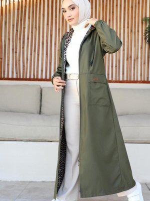 Mevsimlik Cepli Kap Trençkot Haki