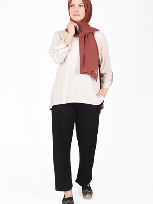 Siyah Büyük Beden Viskon Bol Paça Pantolon