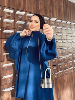 Fermuarlı Triko Tunik Mavi