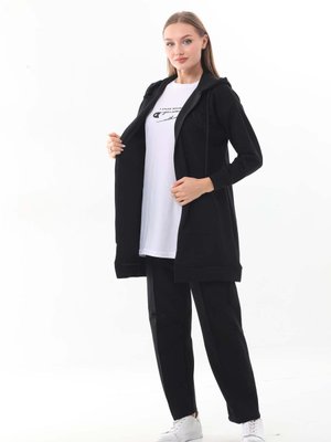 Kabartma Baskılı Siyah Renk Üçlü Spor Takım Kombin