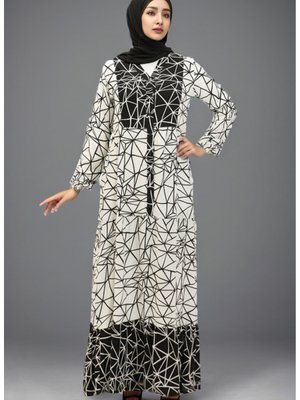 Desenli Viskon Elbise Beyaz
