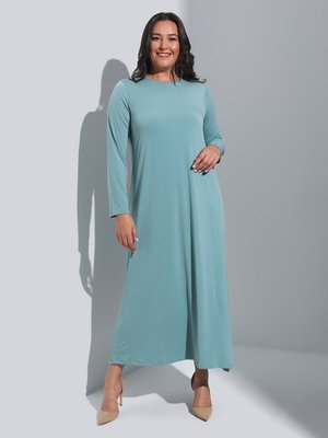 Büyük Beden Bisiklet Yaka Örme Elbise Koyu Cagla Büyük Beden Bisiklet Yaka Örme Elbise Koyu Cagla