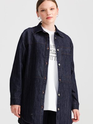 Iri Cep Detaylı Denim Ceket İndigo Iri Cep Detaylı Denim Ceket İndigo