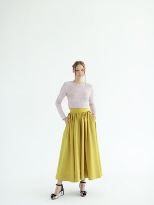 Lime Yeşili Pamuk Tam Daire Büzgülü Kety Etek