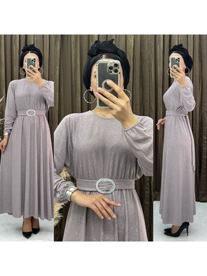 Simli Kuşaklı Abiye Elbise