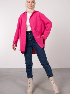 Dokulu Kumaşlı Cep Detaylı Tunik Pembe Dokulu Kumaşlı Cep Detaylı Tunik Pembe