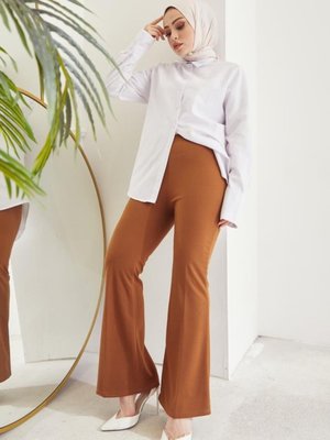 Ispanyol Paça Kumaş Pantolon Taba