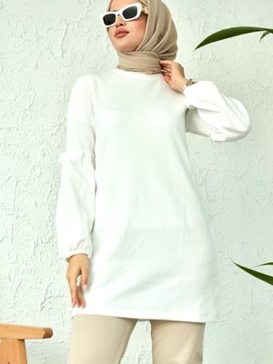 Kolları Fırfırlı Tunik Beyaz