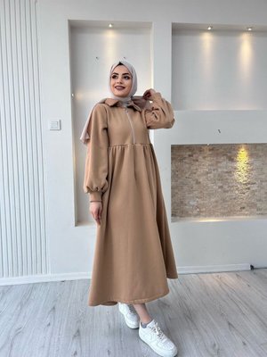 Önü Fermuarlı İplık Elbise