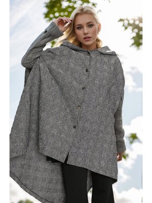 Lacivert Kapüşonlu Kaşe Panço