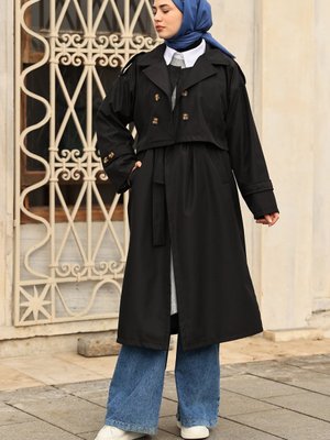 Nessa Siyah Trençkot
