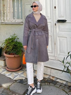 Antrasit Uzun Nubuk Kürklü Kaban