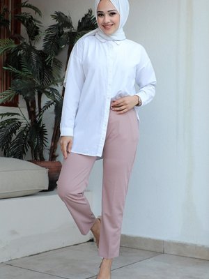 Zülal Beli Lastikli Cepli Pantolon 651 - Pudra