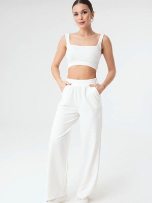 Ekru Bol Paça İki İplik Eşofman Altı