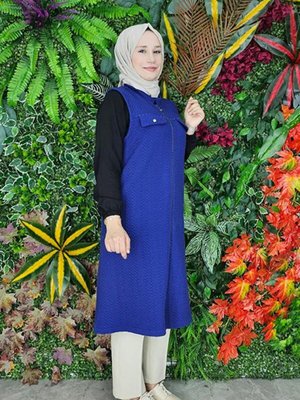 Kadın Cep Kapak Aksesuarlı Taşlı Tesettür Yelek