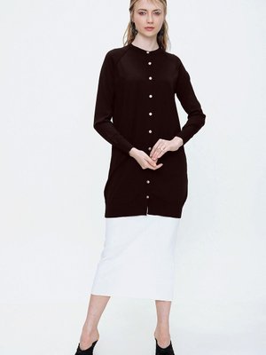 Merserize Triko Hırka Orta Boy H Kahverengi