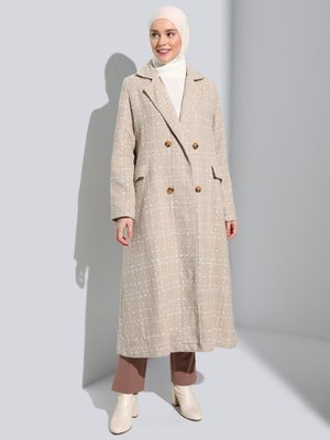 Vizon Desenli Süs Düğme Detaylı Kaban