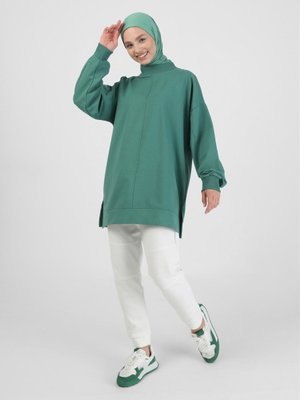 Dikiş Detaylı Dik Yaka Sweatshirt Açık Çam Yeşili