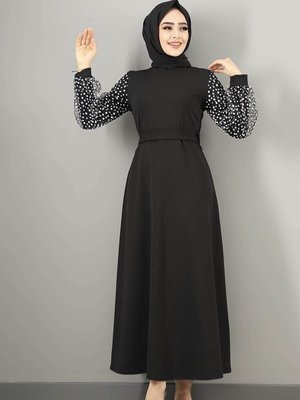 Kolları Tül Detaylı Tesettur Elbise Kolları Tül Detaylı Tesettur Elbise