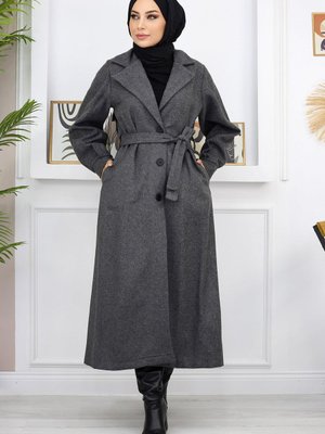 Geniş Yaka Kaşe Kaban Antrasit Geniş Yaka Kaşe Kaban Antrasit