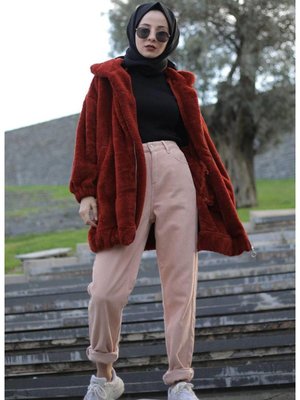 Kadın Modest Basic Mevsimlik Kışlık Fermuarlı Cepli Peluş Hırka Kap