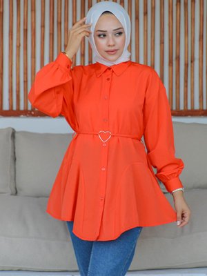Orange Ön Sırt Detaylı Terikoton Gömlek