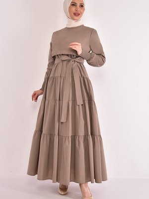 Kuşaklı Elbise Vizon Kuşaklı Elbise Vizon