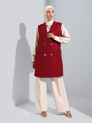 Düğme Detaylı Şık Yelek Koyu Kızıl