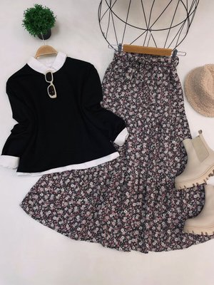 Kadın Çicek Desenli Etekli Takım