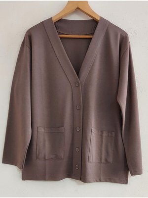 Gri Anne Mevsimlik Cepli Penye Hırka