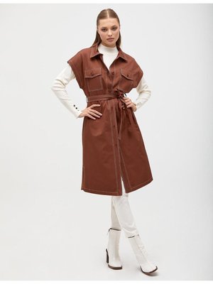 Punto Dikişli Kuşaklı Yelek Kahve Punto Dikişli Kuşaklı Yelek Kahve