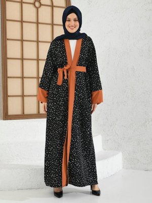 Siyah Taba Pat Ve Manşet Garnili Abaya