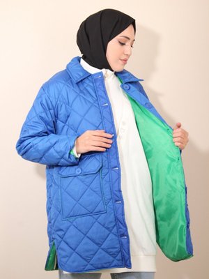 Kapitone Yırtmaç Detaylı Mavi Mont