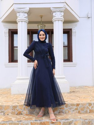 Hale Tül Abiye Elbise Lacivert Hale Tül Abiye Elbise Lacivert