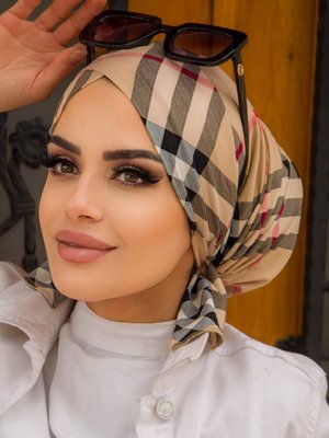 Çapraz Bone Bej Kareli