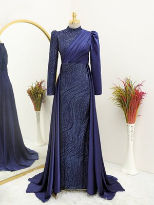 Önü Drapeli Simli Abiye Elbise Önü Drapeli Simli Abiye Elbise