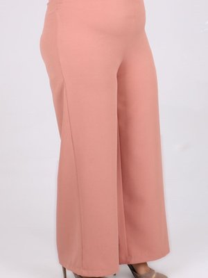 Büyük Beden Likralı Bol Paça Pantolon Gül Kurusu