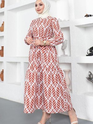 Desenli Elbise Kiremit