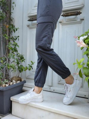 Bel Lastikli Fermuar Cepli Pantolon Füme