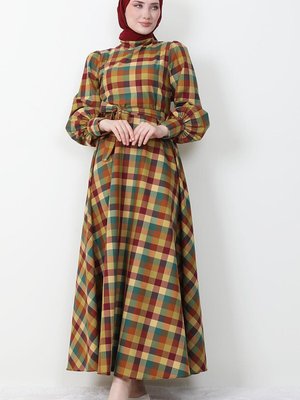 Ekose Elbise Yağ Yeşil Ekose Elbise Yağ Yeşil