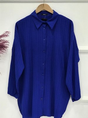 Kol Lastik Yırtmaç Detaylı Tunik Saks Kol Lastik Yırtmaç Detaylı Tunik Saks